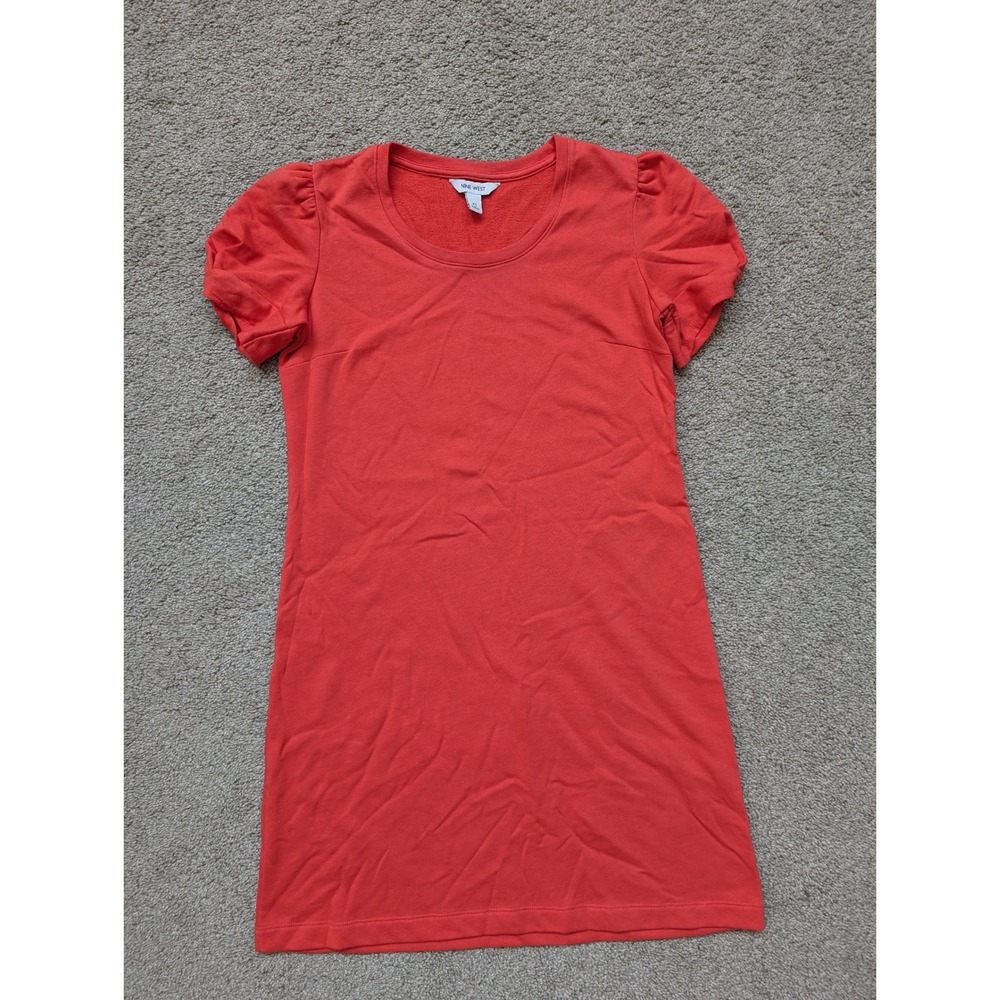 Nine West Dress Womens XS Coral Orange Short Puff Sleeve French Terry Knit Shift - Picture 2 of 12